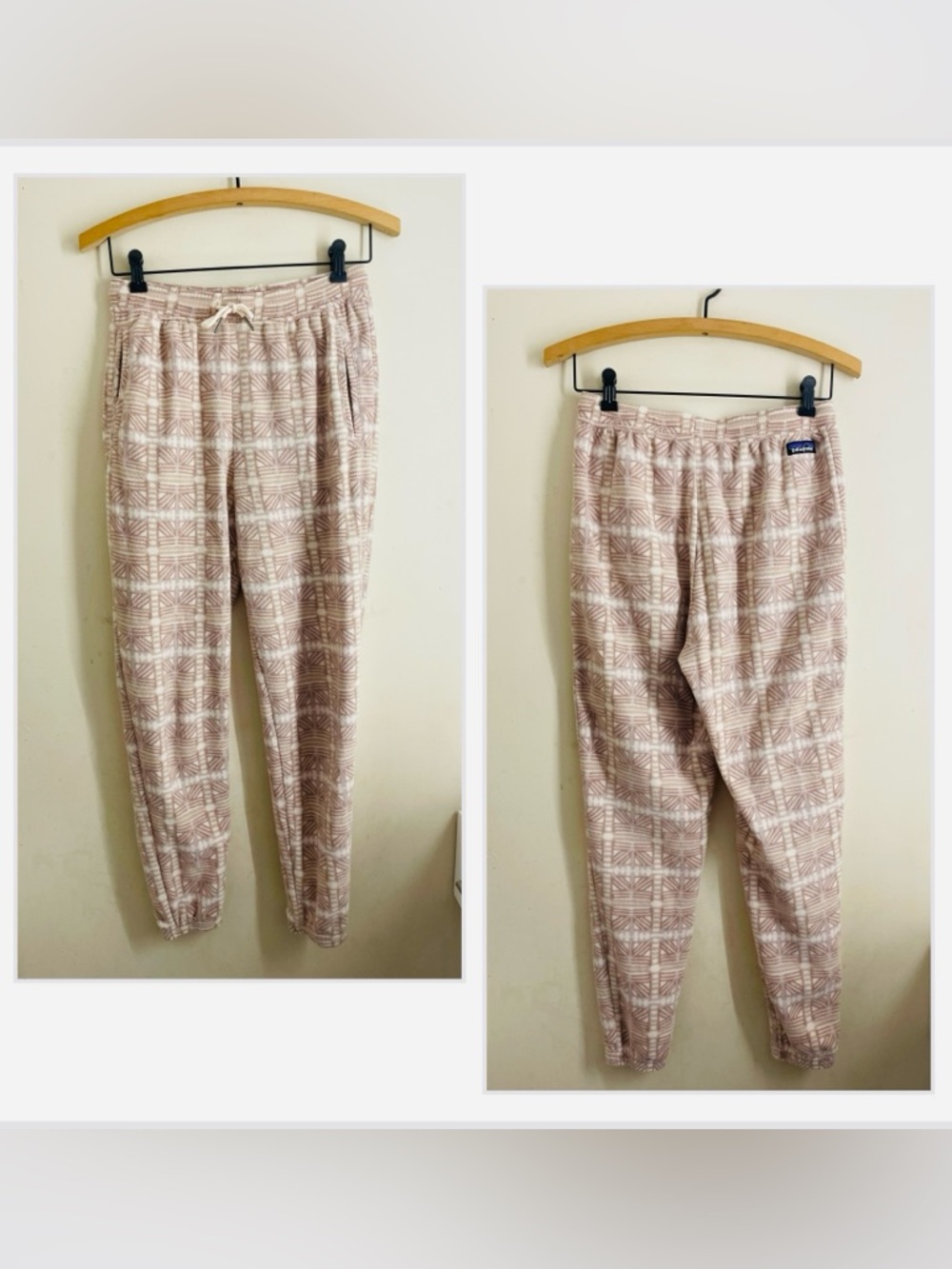 Patagonia Micro D Fleece Joggers Womens S Snow Bean Natural Geometric Cozy Pants